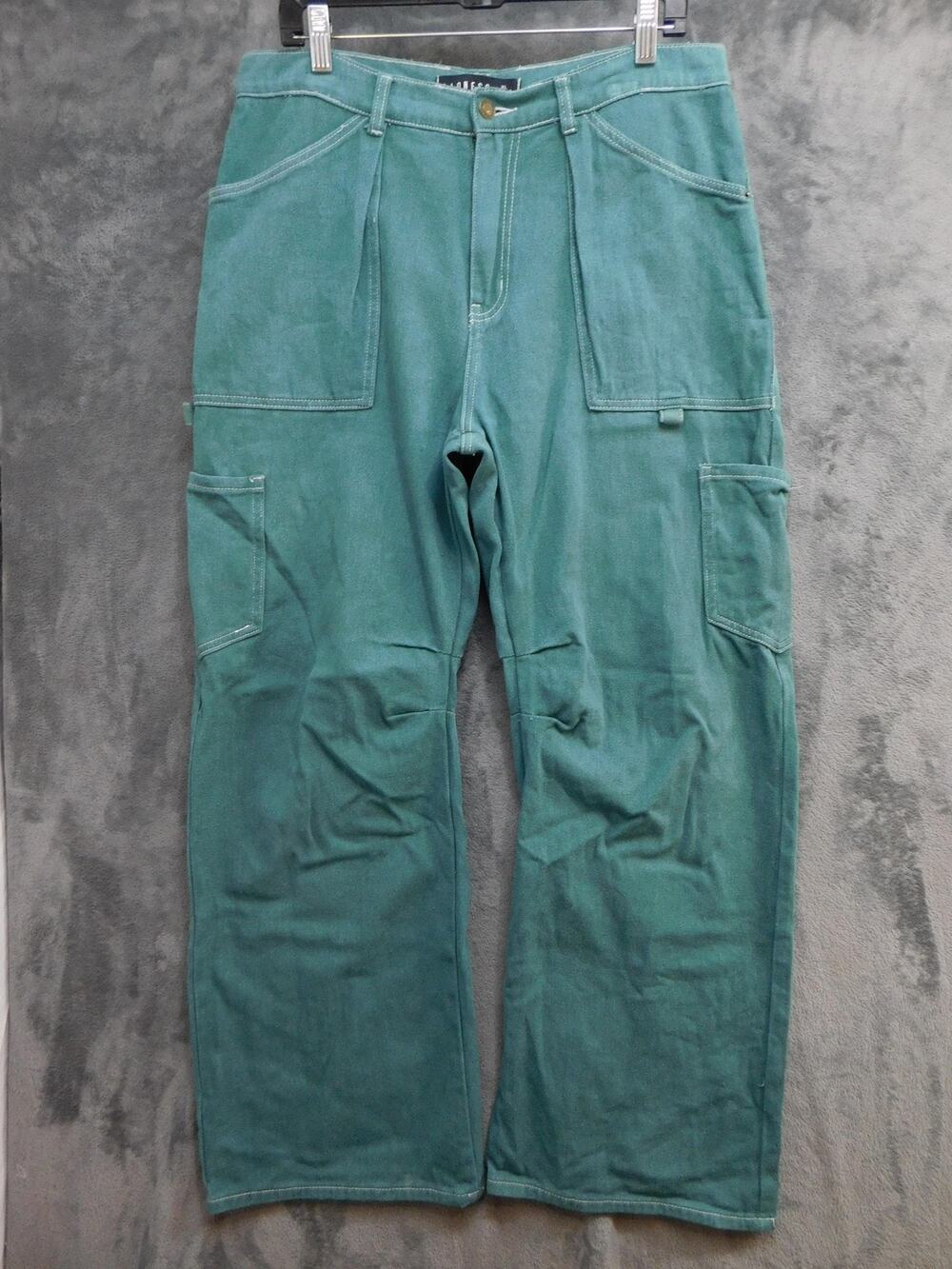 LIONESS Pants Womens XL Teal Green Relaxed Cargo Carpenter Pocket 100% Cotton